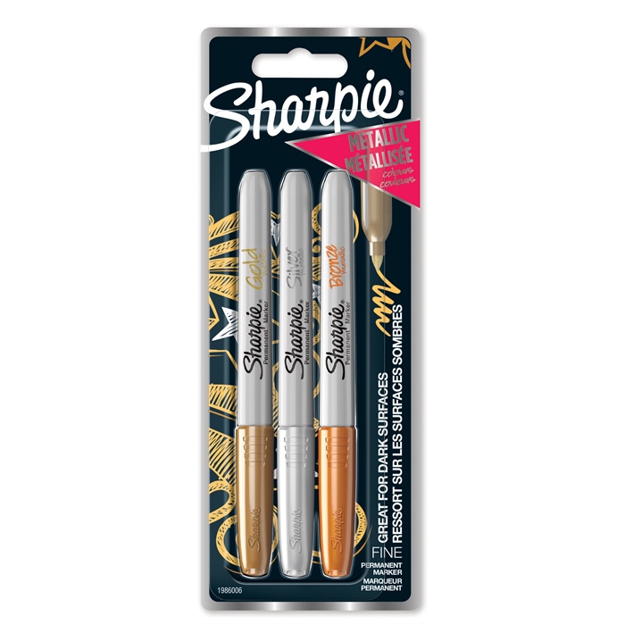 Feutre Sharpie Métallique 1,4mm assortiment Or/Argent/Bronze (3)