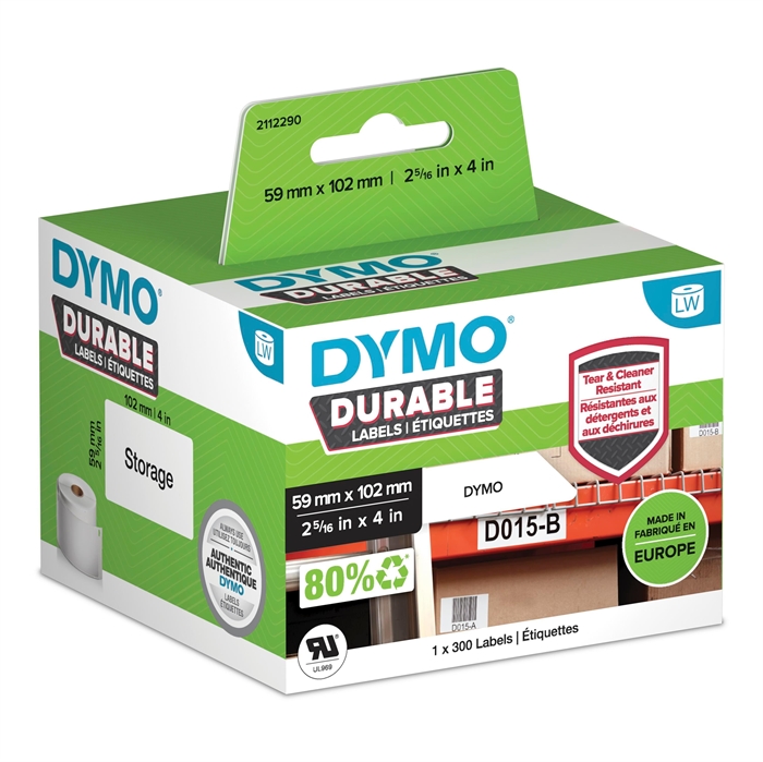 Dymo LabelWriter Étiquette d\'expédition résistante de 59 mm x 102 mm pièce.