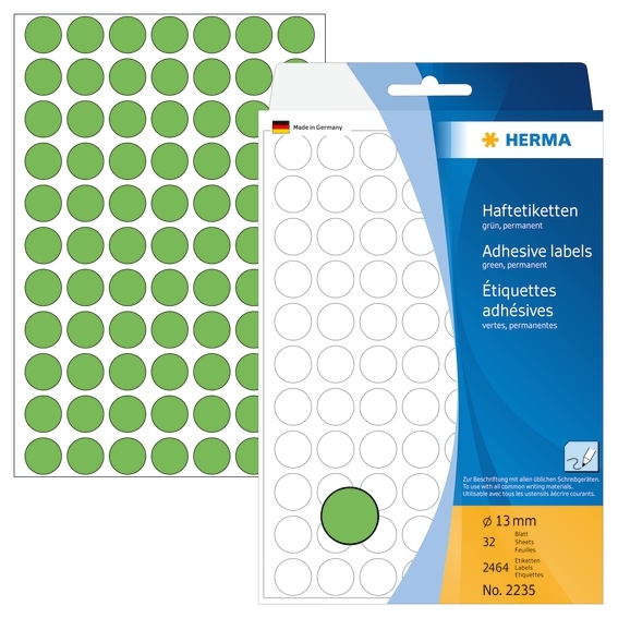 HERMA étiquette manuelle ø13 vert mm, 2464 pièces.