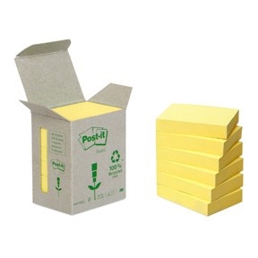 3M Post-it Notes 38 x 51 mm, jaune recyclé - lot de 6