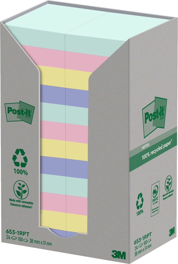 3M Post-it Recycled mix colors 38 x 51 mm, 100 sheets - 24 pack

3M Post-it Couleurs mixtes recyclées 38 x 51 mm, 100 feuilles - 24 paquets