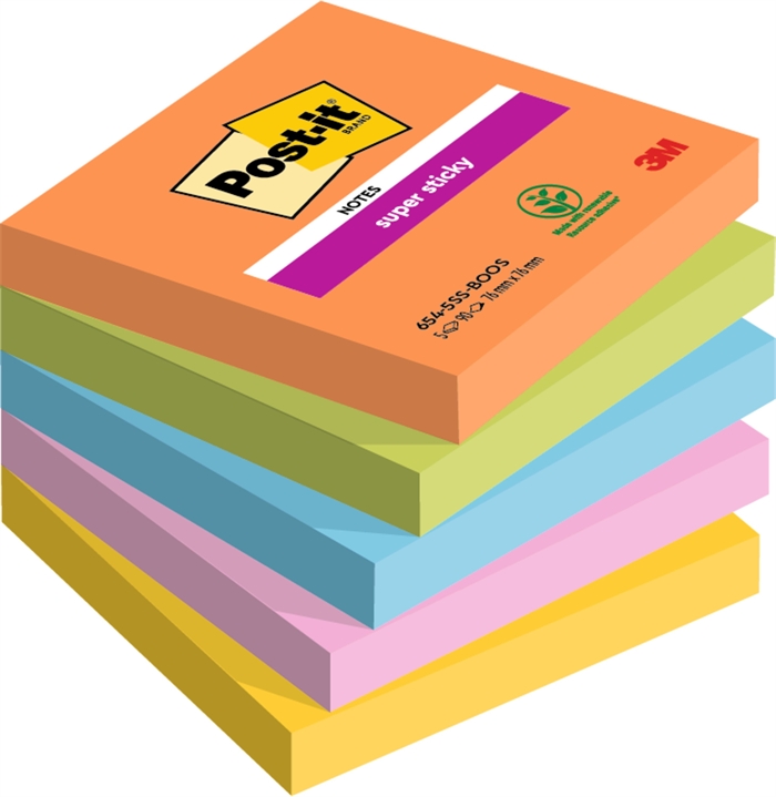 3M Post-it notes super collants Boost 76 x 76 mm - 90 feuilles - pack de 5