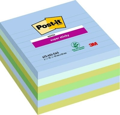 3M Post-it notes super collant 101 x 101 ligné Oasis - Pack de 6