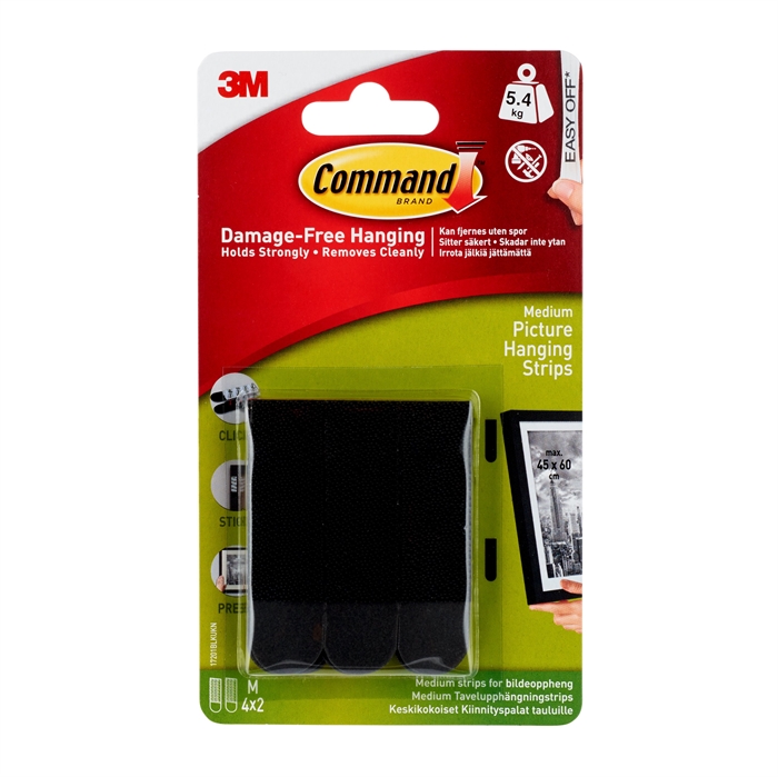 3M Command bandes pour accrocher des photos, noir, 4 x 2 bandes moyennes 5