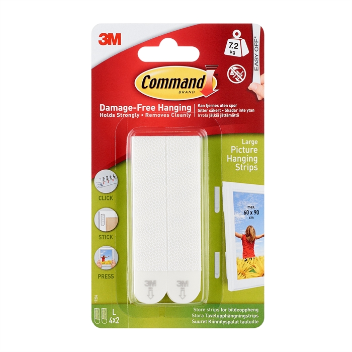 3M Bandes de fixation Command pour accrocher des photos, blanches, 4 x 2 grandes bandes, 7.