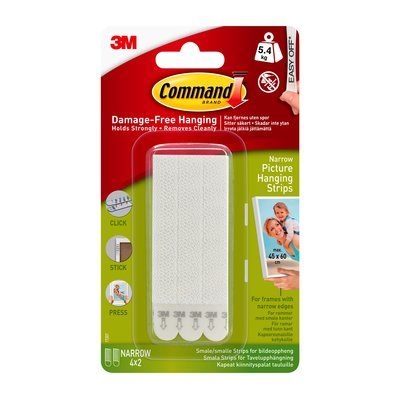 3M Command bandes étroites pour accrocher des photos, blanches, 4 x 2 bandes.