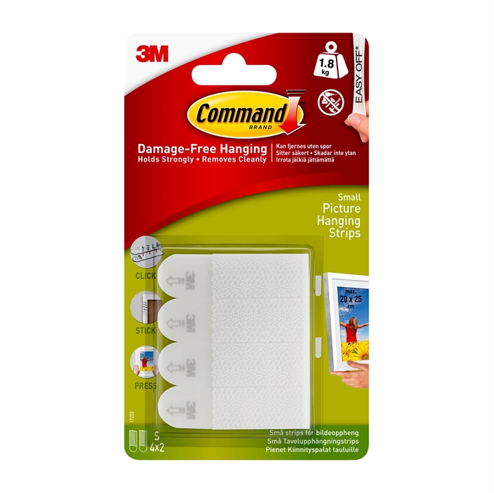 3M Bandes de fixation Command pour accrocher des photos, blanc, 4 x 2 petites bandes, 1,8.