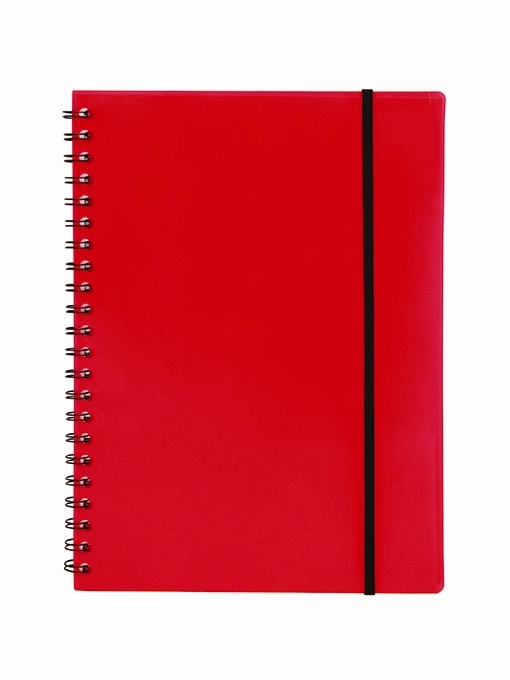 Carnet de notes Büngers A4 en plastique avec reliure en spirale rouge