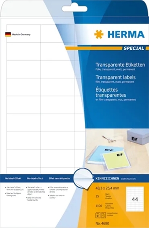 HERMA film d'étiquettes 48,3 x 25,4 transp mat mm, 1100 pièces.