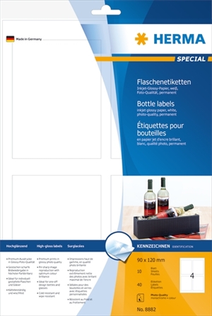 HERMA Étiquettes pour bouteilles jet d'encre 90 x 120 mm, 40 pièces.