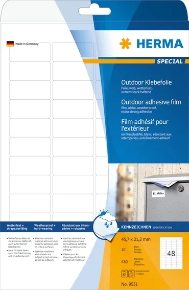 HERMA étiquettes film extra résistantes 45,7 x 21,2 mm, 480 pièces.