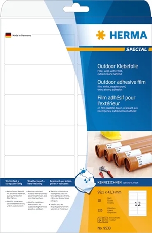 HERMA film d'étiquettes extra résistant 99,1 x 42,3 mm, 120 pièces.