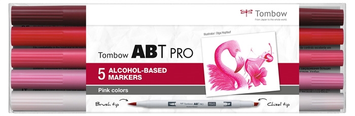 Tombow Marqueur alcool ABT PRO Dual Brush 5P-5 Couleurs rose (5)