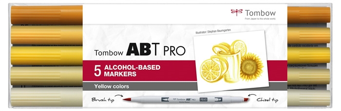 Tombow Marqueur à l\'alcool ABT PRO Dual Brush 5P-5 couleurs jaunes (5)