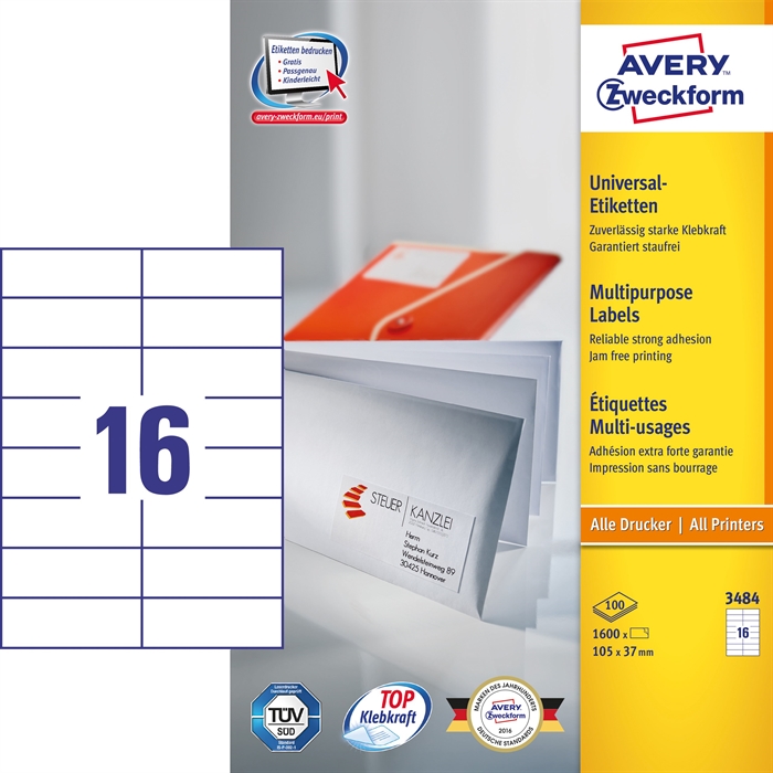 Avery ILC étiquette universelle, 105 x 37 mm, 1600 pièces.