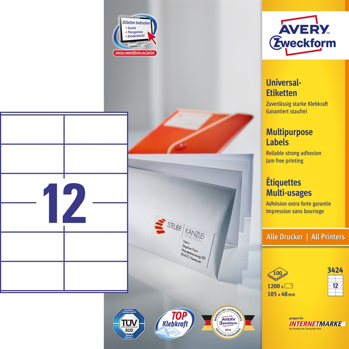 Avery ILC étiquettes universelles 105 x 48 mm, 1200 pièces.