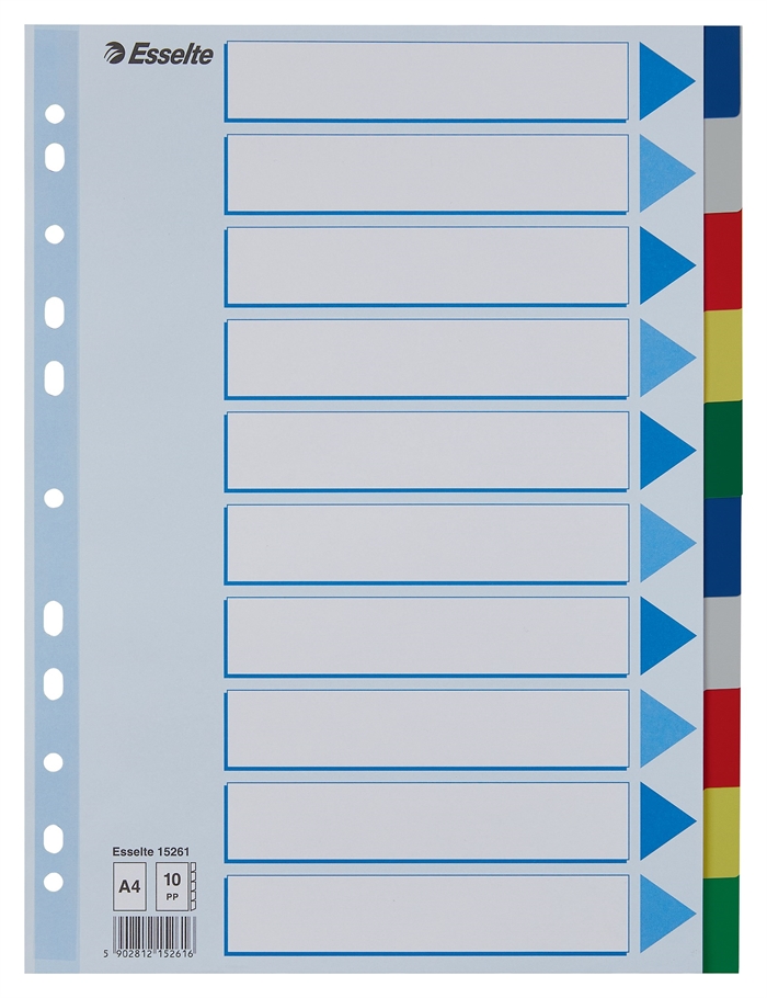 Esselte Onglets PP A4 10 divisions onglets colorés