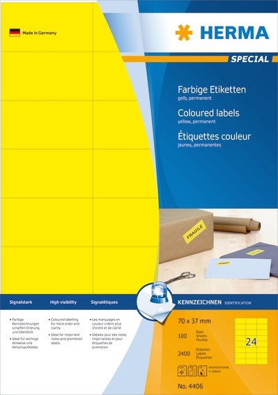 HERMA étiquette spéciale 70 x 37 jaune mm, 2400 pièces.