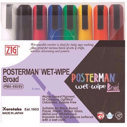 ZIG Marker Posterman wet-wipe 6mm 8 - set

ZIG Marqueur Posterman effaçable à l\'eau 6mm 8 - ensemble