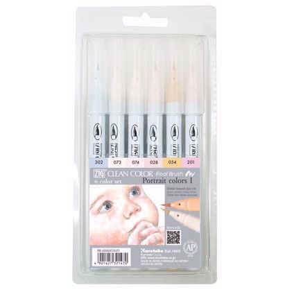 ZIG Clean Color Lot de 6 stylos pinceaux avec des couleurs de portrait