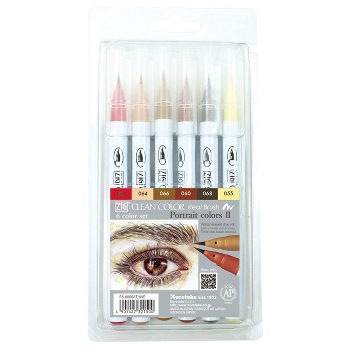 ZIG Clean Color Pinceau Set de stylos avec 6 couleurs Portrait II.